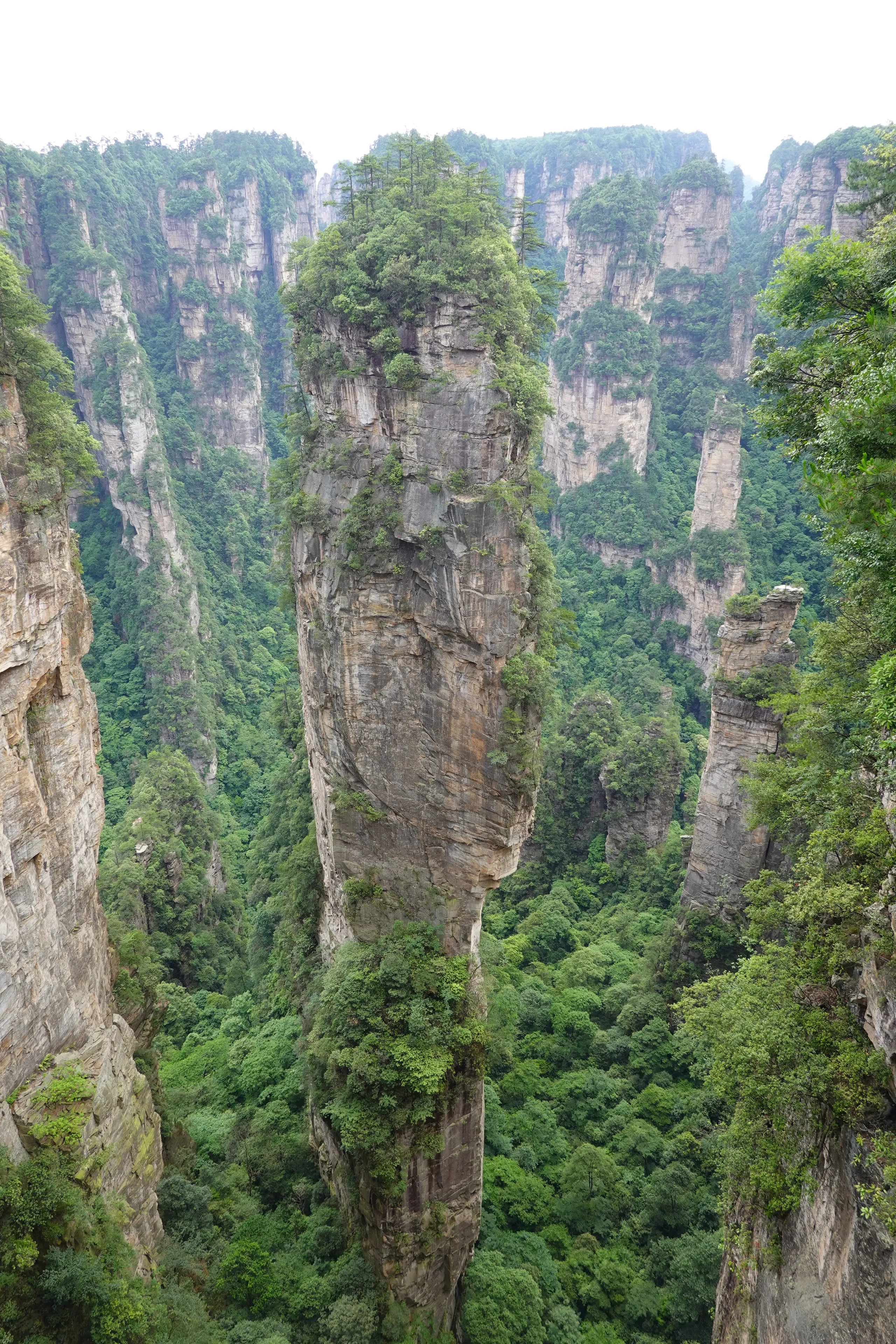Towering karst pillar rising from forest, China